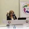 السيدة تغريد ادريس مسؤولة فرع اربيل لمنظمة حمورابي تشارك في كلمة عن يوم المرأة العالمي في احتفال المركز الاكاديمي بالمناسبة