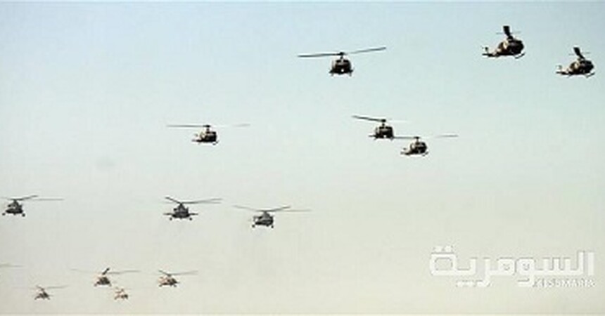 طيران الجيش يلقي منشورات بالانبار يطالب فيها المواطنين بعدم الاقتراب من الصحراء